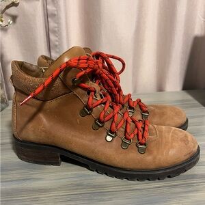 Steve Madden Lora Tan Leather Hiking Boots with Red Laces